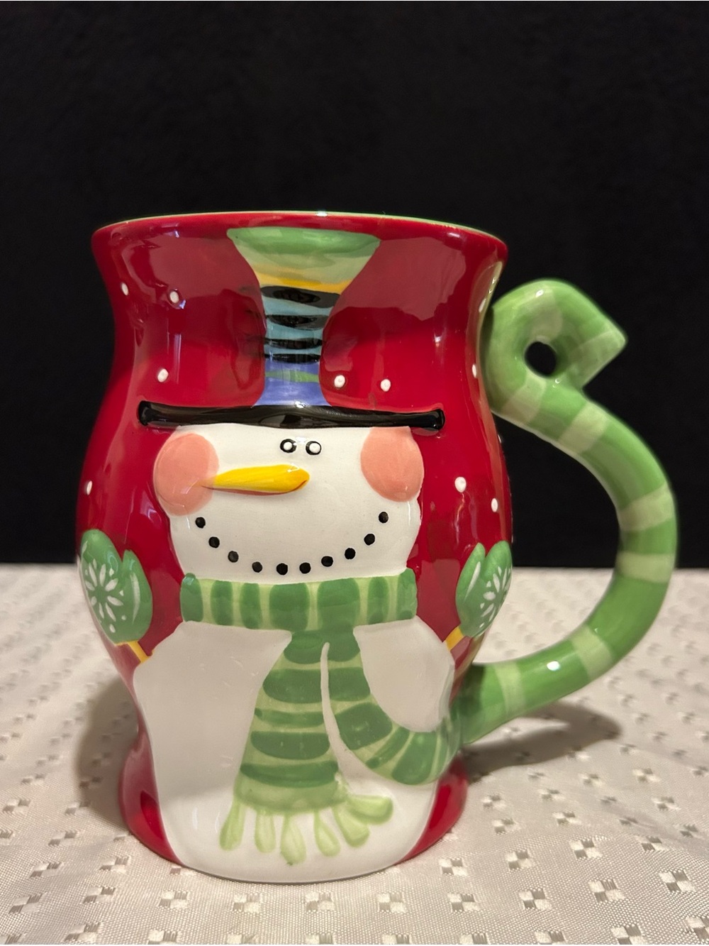 Pier 1 Hand Painted Christmas Snowman Cup Mug